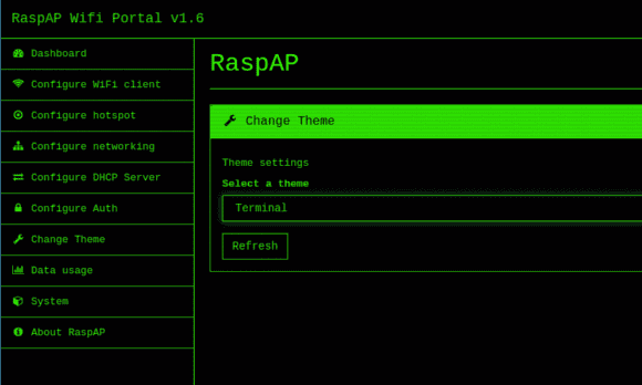 Terminal Theme bei RaspAP