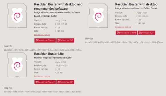 Raspbian Buster gibt es in drei Versionen