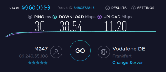 Speedtest mit WireGuard / NordLynx