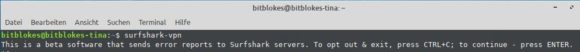 Surfshark Linux Client – kein Opt-Out für die Fehlerberichte