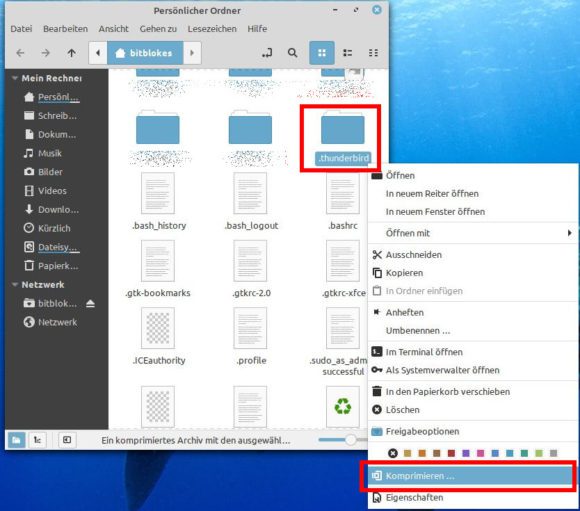 Thunderbird-Ordner komprimieren