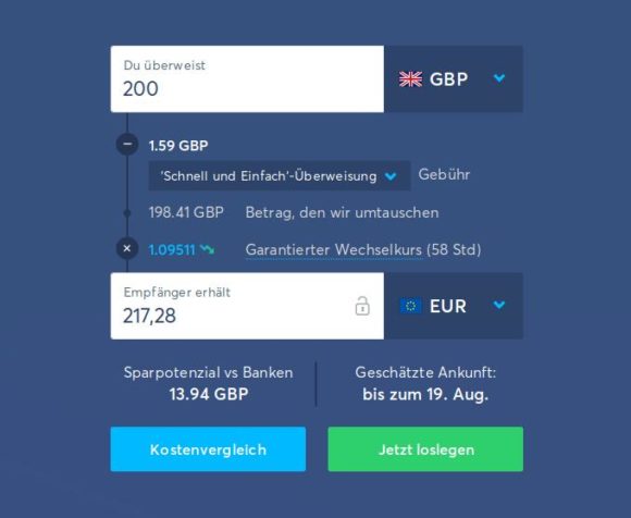 Transferwise mit viel besserem Wechselkurs