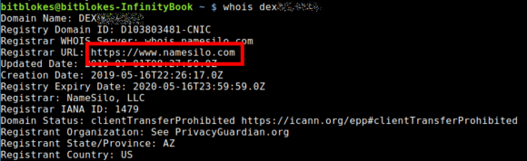 whois-Abfrage von diesem Scam führt zu namesilo.com