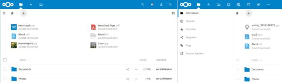 Das Menü links zieht sich bei Nextcloud 17 zurück