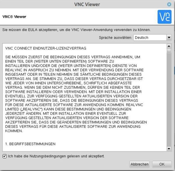 EULA von RealVNC Viewer akzeptieren