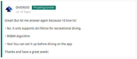 Diveroid kann Nitrox – aber kein Trimix