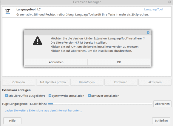 LanguageTool 4.8 unter LibreOffice installieren