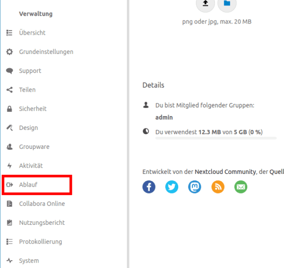 Ablauf in Nextcloud 18