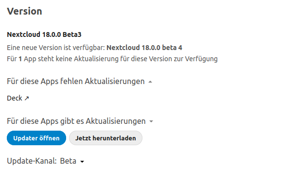 Nextcloud 18 Beta 4 ist verfügbar