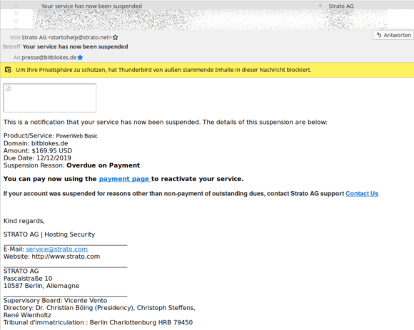 Strato hat angeblich meinen Service suspendiert – natürlich Blödsinn