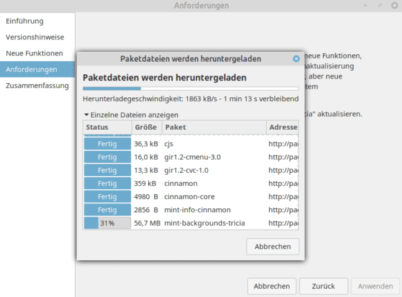 Upgrade auf Linux Mint 19.3 läuft