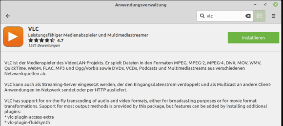 VLC unter Linux Mint 19.3 installieren