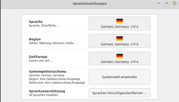 Unter Sprache gleich die Zeit einstellen