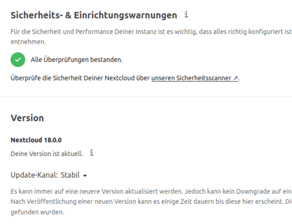 Bei meinem Nextcloud Hub ist alles OK – angeblich