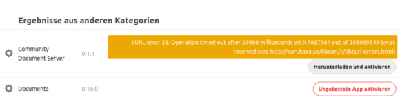 Curl-Fehler beim Versuch, den Community Document Server unter Nextcloud Hub zu installieren