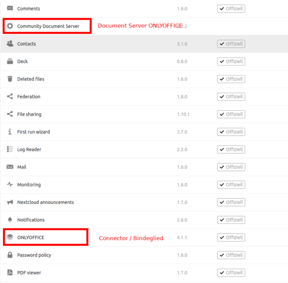 Das integrierte ONLYOFFICE verhält sich zwar wie eine App, ist aber eine eingeständige Komponente. Sie kommuniziert via Connector mit der Nextcloud!