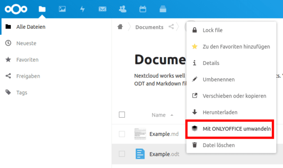 Mit ONLYOFFICE umwandeln