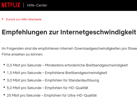 Mindestanforderungen für Streaming bei Netflix