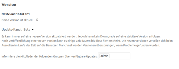 Nextcloud 18 RC1 ist installiert