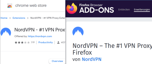 NordVPN-Erweiterungen für Firefox und Chrome / Brave / Vivaldi / Chromium