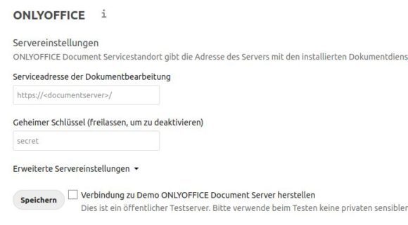 ONLYOFFICE-Konfiguration ist leer