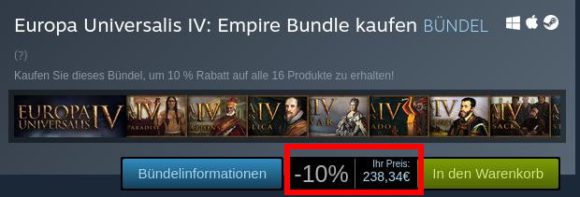 Europa Universalis IV Bundle kostet bei Steam fast 240 €