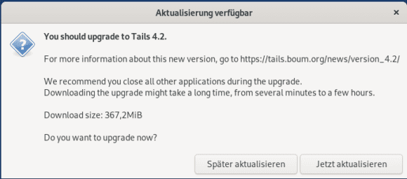 Aktualisierung auf Tails 4.2 ist verfügbar