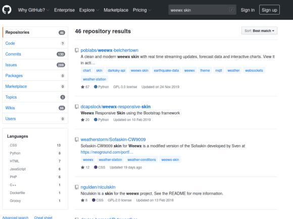 Verschiedene WeeWX Skins auf GitHub