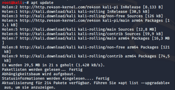 Das Paket-Management unter Kali Linux erfolgt via apt