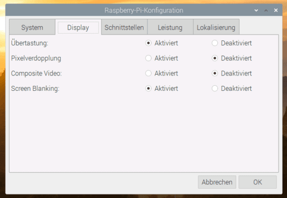 Neuer Display-Reiter bei Raspberry-Pi-Konfiguration