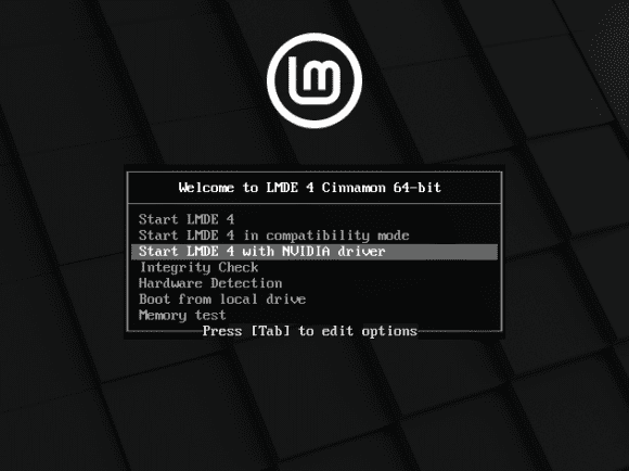 LMDE 4 mit NVIDIA-Treiber starten (Quelle: linuxmint.com)