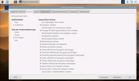 Orca Bildschirmleser unter Raspbian konfigurieren