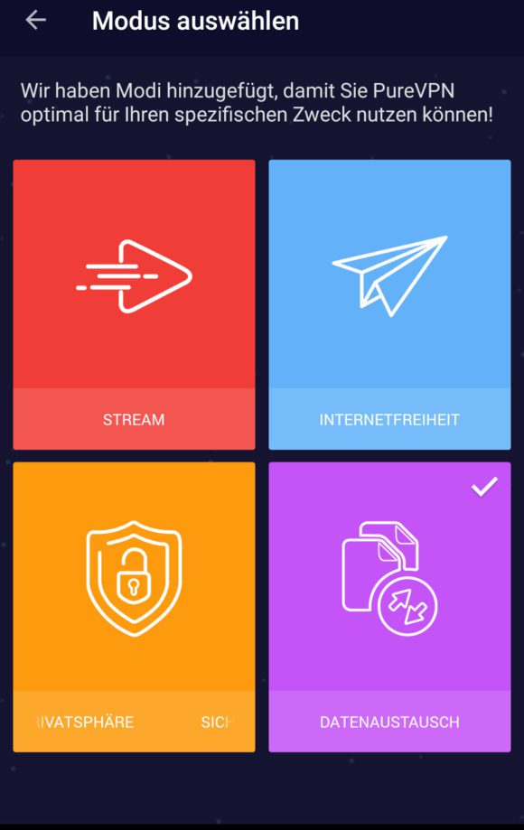PureVPN App für Android
