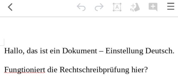 Rechtschreibung auf Deutsch funktioniert, wenn das Dokument so eingestellt ist