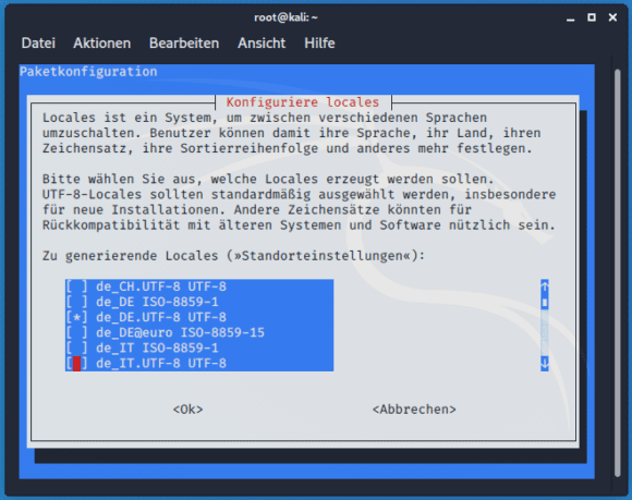 dpkg-reconfigure locales – Sprache einstellen