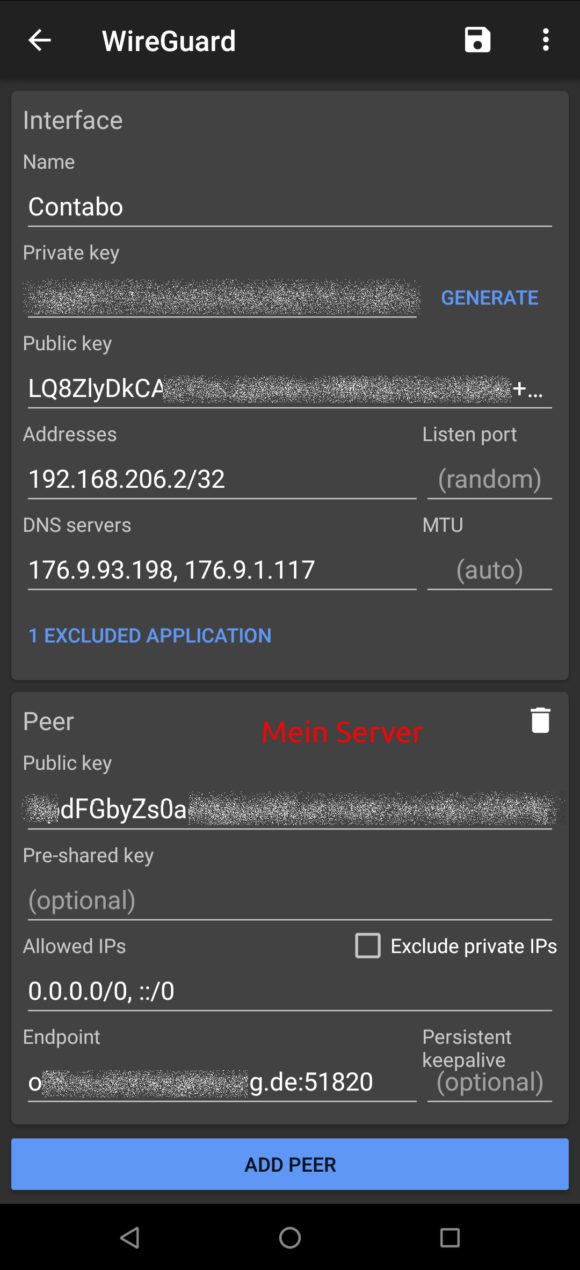 WireGuard-Konfiguration unter Android
