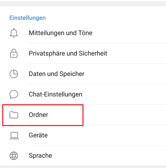 Telegram: Neuen Ordner über die Einstellungen erstellen