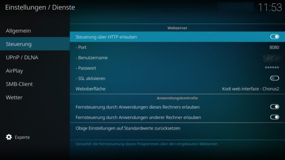 In den Kodi-Einstellungen die Steuerung via HTTP erlauben – dann kannst Du Nachrichten via curl an Kodi schicken