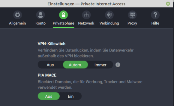 Privatsphäre: Killswitch und MACE – Voraussetzungen für bestes VPN für Linux sind gegeben