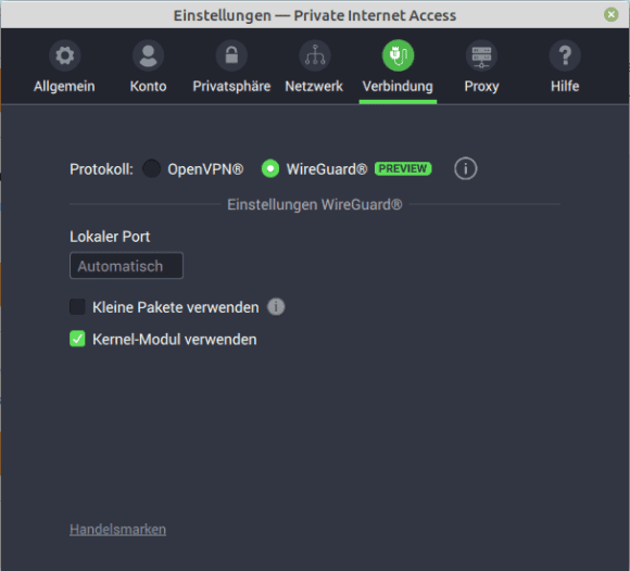 PIA mit WireGuard benutzen – ein bestes VPN für Linux sollte WireGuard bieten