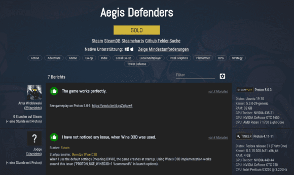 Aegis Defenders ist bei ProtonDB mit gold ausgezeichnet