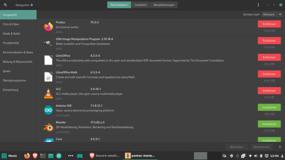 Mit Pamac das Software-Depot durchstöbern