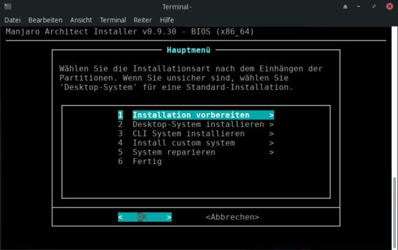 Das System mit Manjaro Architect einrichten