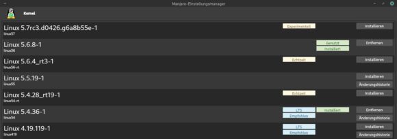 Manjaro Kernel – viel Auswahl