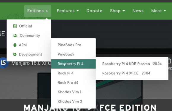 Manjaro für Raspberry Pi gibt es als Xfce- oder KDE-Variante