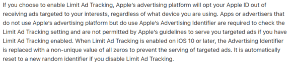 im Gegensatz zu Androids Advertising ID lässt sich die Tracking-ID von Apple mit Nullen überschreiben