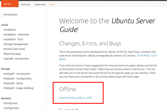 Ubuntu Server Guide gibt es auch als Offline-Version (PDF)