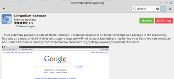 Chromium als Snap gibt es nicht