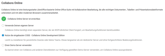 In Nextcloud Hub Version 19 integriertes Collabora Online – funktioniert, wenn ich die Docker-Instanz deaktiviere