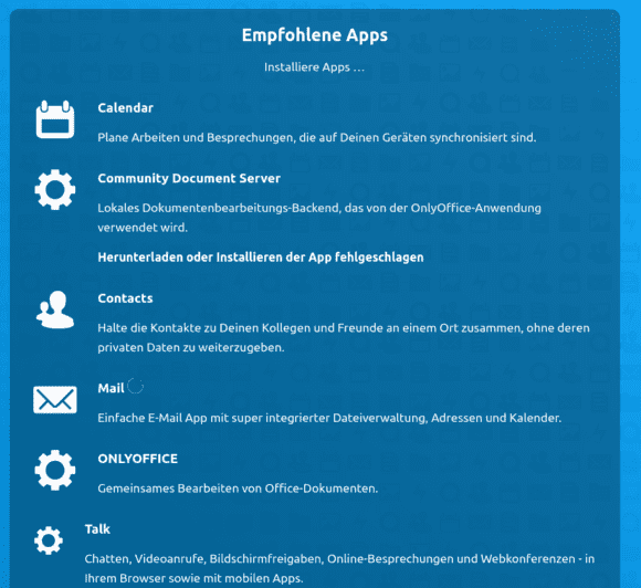 Die Installation von ONLYOFFICE server schlägt natürlich fehl